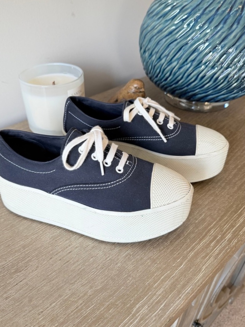 Prada Platform Canvas Sneakers Womens‎ Navy Blue 36.5 / 6